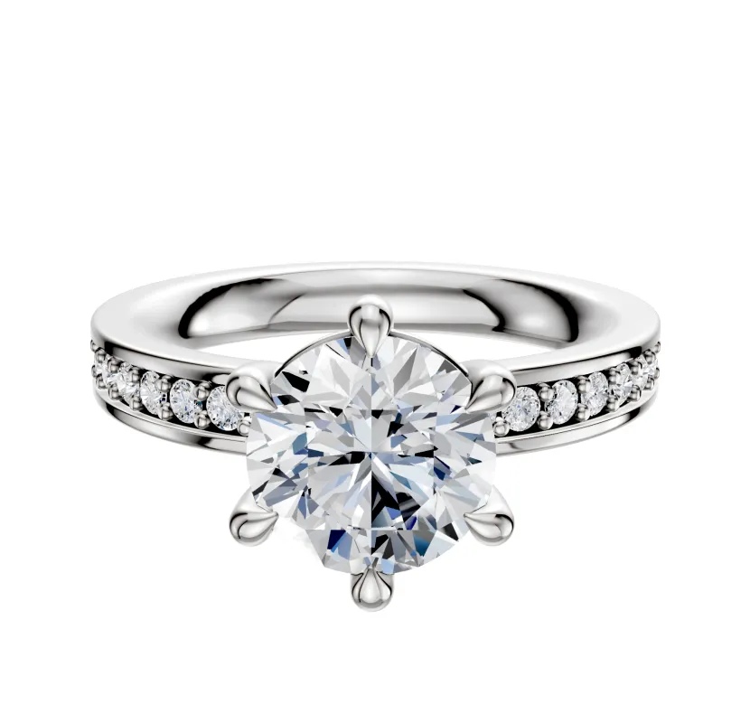 14K White Gold 6 Prong Basket Classic Flat 1-Row-Pave 2.5mm Engagement Ring sold by Promise By Effy