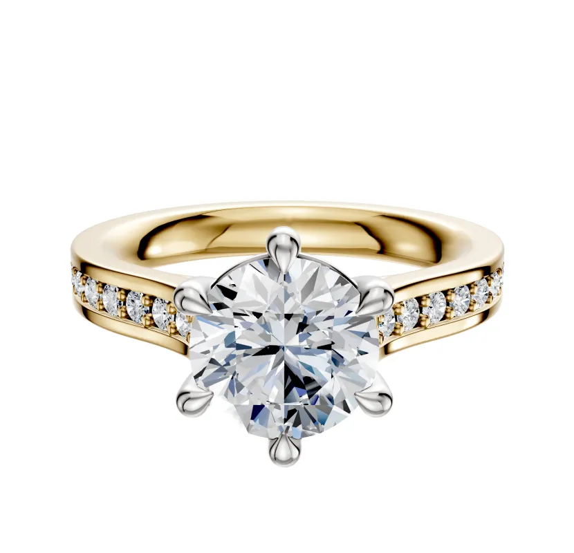 18K Two Tone 6 Prong Basket Cathedral Flat 1-Row-Pave 2.5mm Engagement Ring sold by Promise By Effy