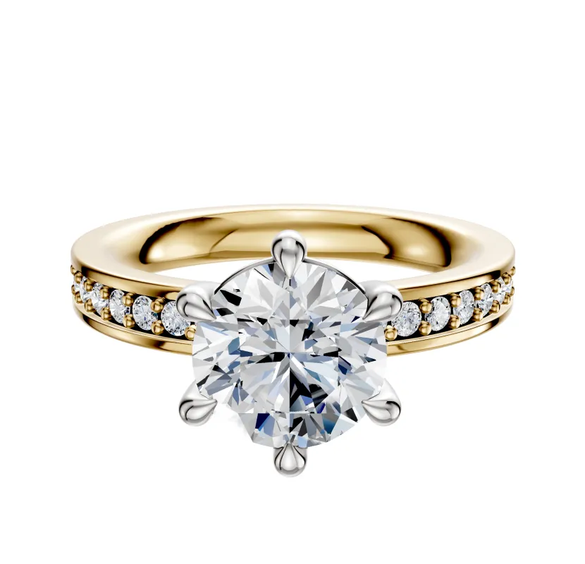 14K Two Tone 6 Prong Basket Classic Flat 1-Row-Pave 2.5mm Engagement Ring sold by Promise By Effy