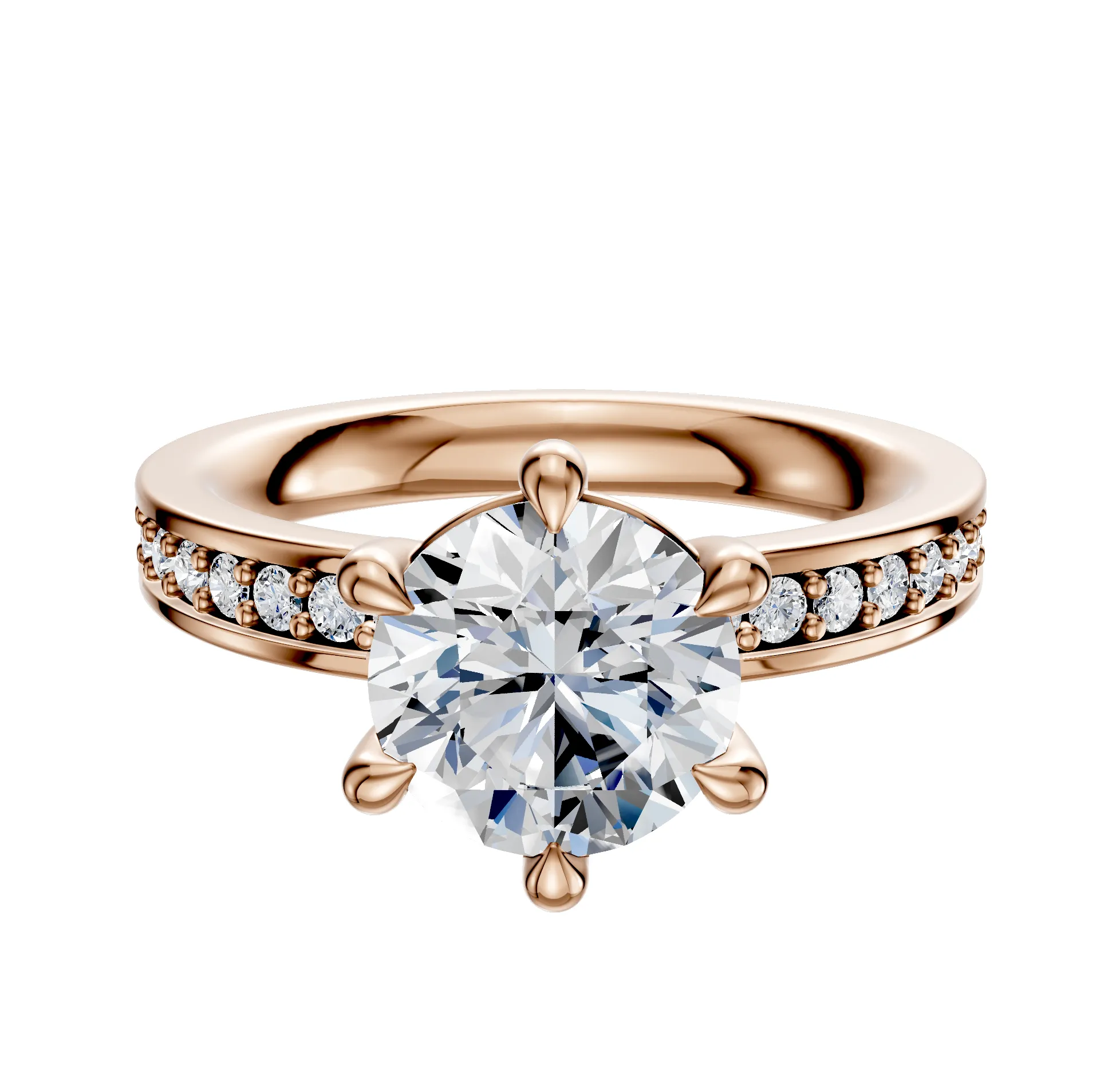 18K Rose Gold 6 Prong Basket Classic Flat 1-Row-Pave 2.5mm Engagement Ring sold by Promise By Effy