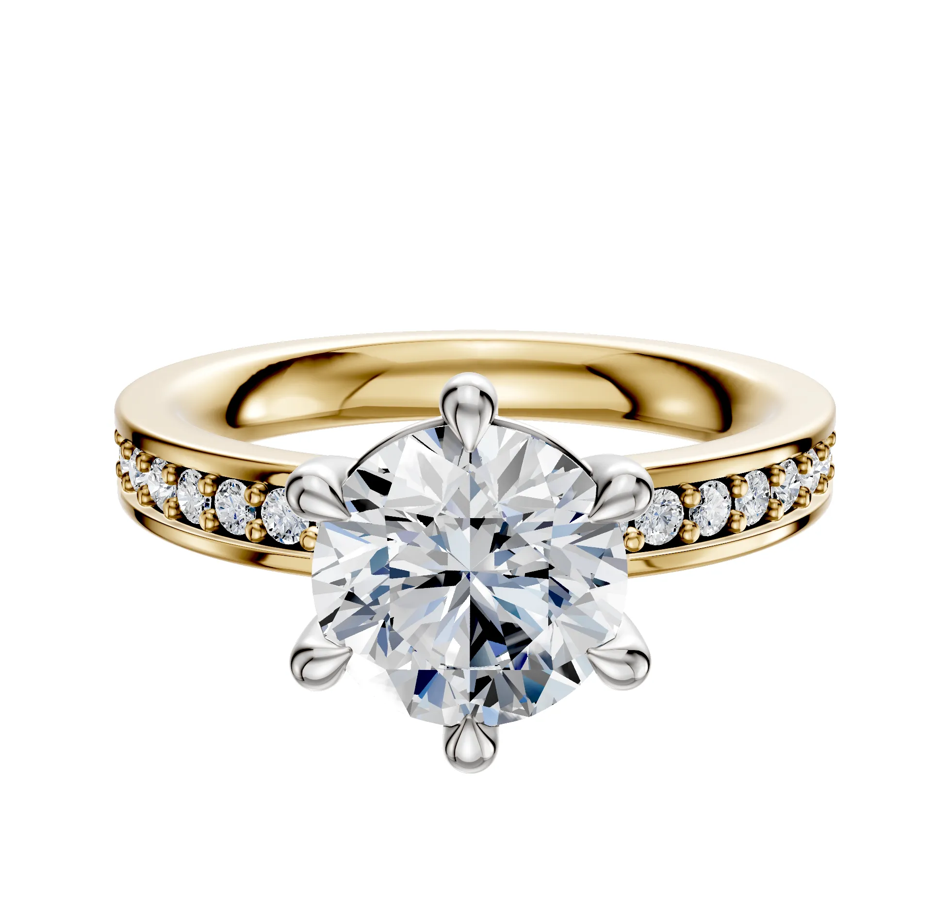 18K Two Tone 6 Prong Basket Classic Flat 1-Row-Pave 2.5mm Engagement Ring sold by Promise By Effy