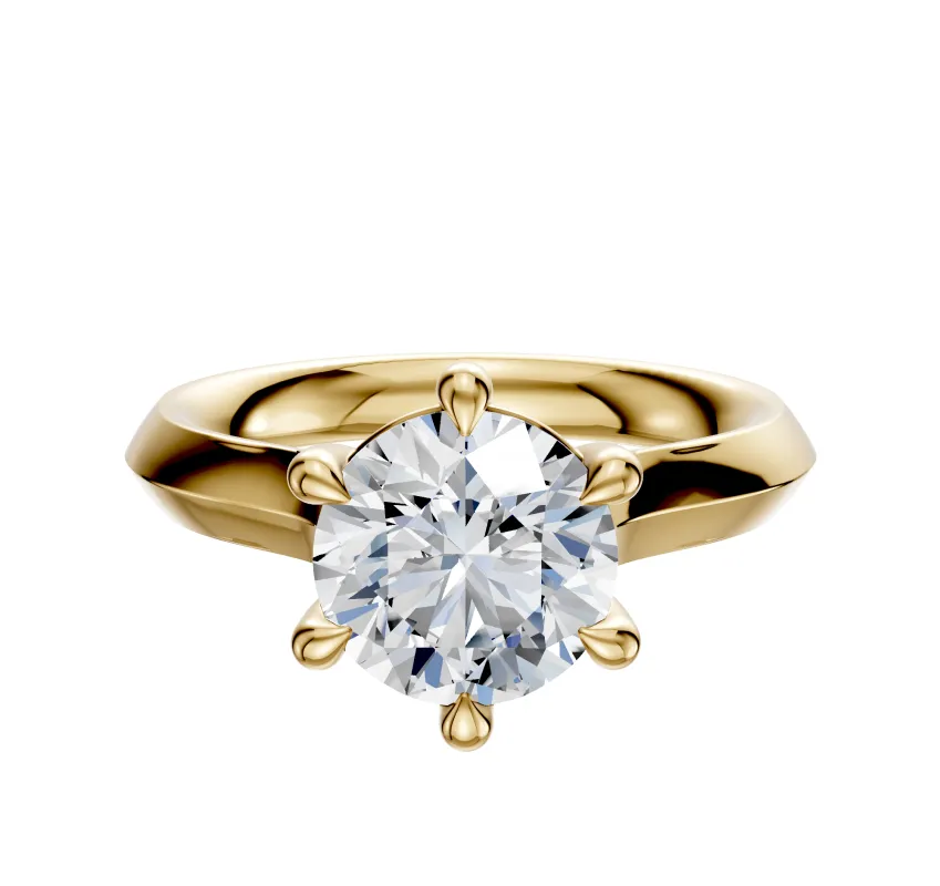 14K Yellow Gold 6 Prong Basket Cathedral Knife Edge 3.0mm Engagement Ring sold by Promise By Effy