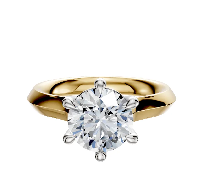 14K Two Tone 6 Prong Basket Cathedral Knife Edge 3.0mm Engagement Ring sold by Promise By Effy