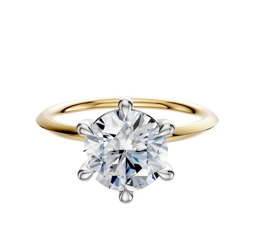 14K Two Tone 6 Prong Basket Classic Knife Edge 1.5mm Engagement Ring sold by Promise By Effy