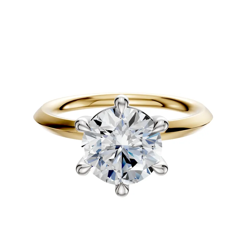 18K Two Tone 6 Prong Basket Classic Knife Edge 2.0mm Engagement Ring sold by Promise By Effy