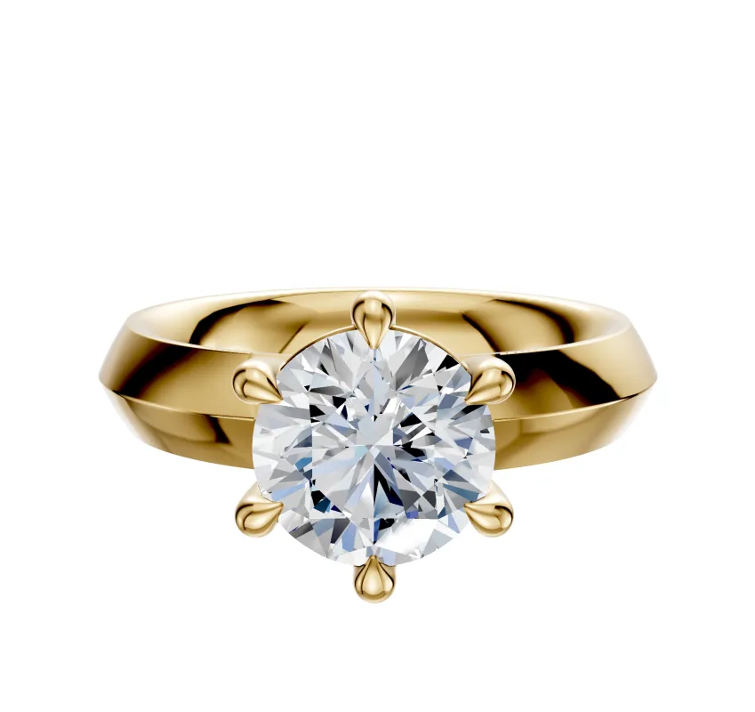 14K Yellow Gold 6 Prong Basket Classic Knife Edge 4.0mm Engagement Ring sold by Promise By Effy