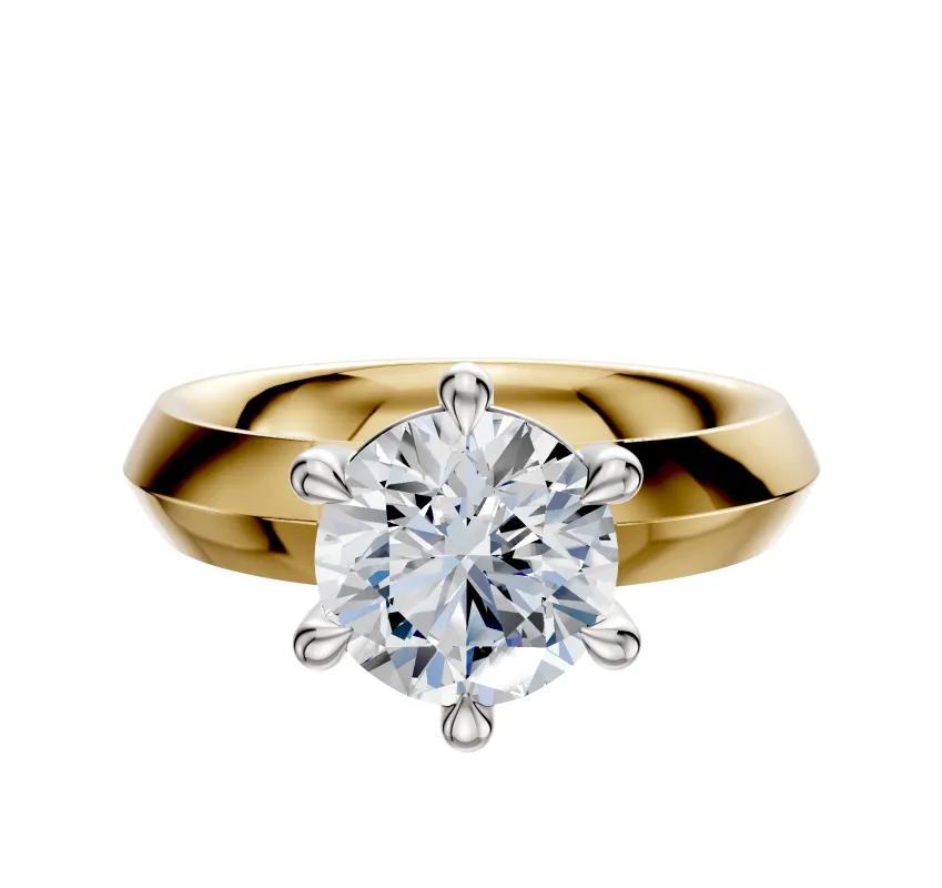 18K Two Tone 6 Prong Basket Classic Knife Edge 4.0mm Engagement Ring sold by Promise By Effy