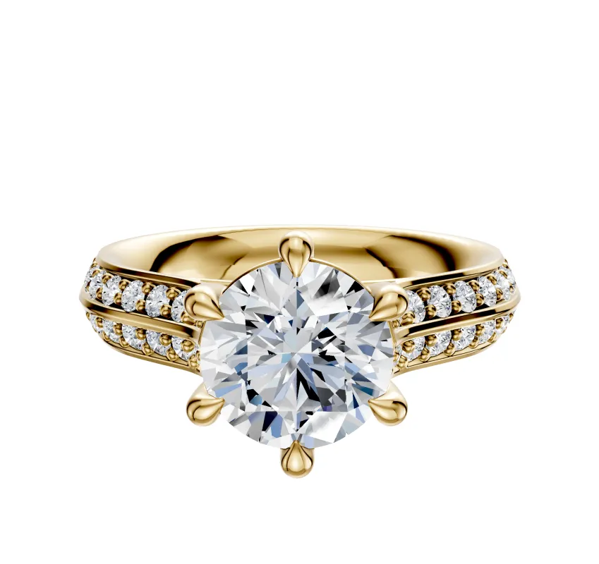 14K Yellow Gold 6 Prong Basket Cathedral Knife Edge 1-Row-Pave 2.5mm Engagement Ring sold by Promise By Effy