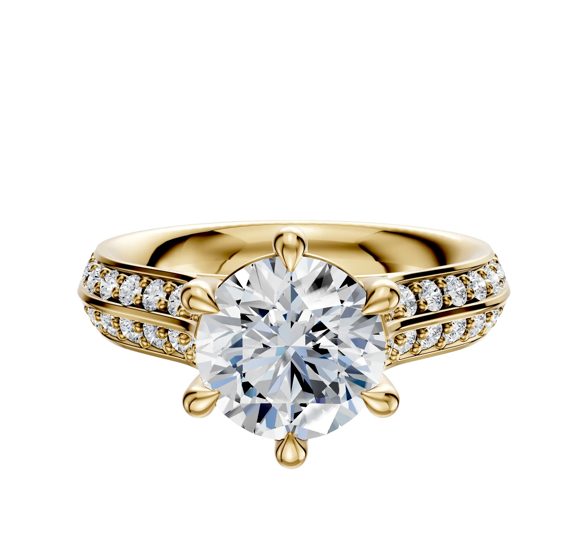 14K Yellow Gold 6 Prong Basket Cathedral Knife Edge 1-Row-Pave 2.5mm Engagement Ring sold by Promise By Effy