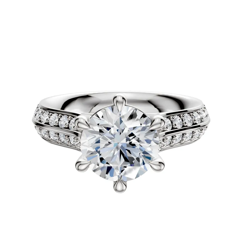18K White Gold 6 Prong Basket Cathedral Knife Edge 1-Row-Pave 2.5mm Engagement Ring sold by Promise By Effy