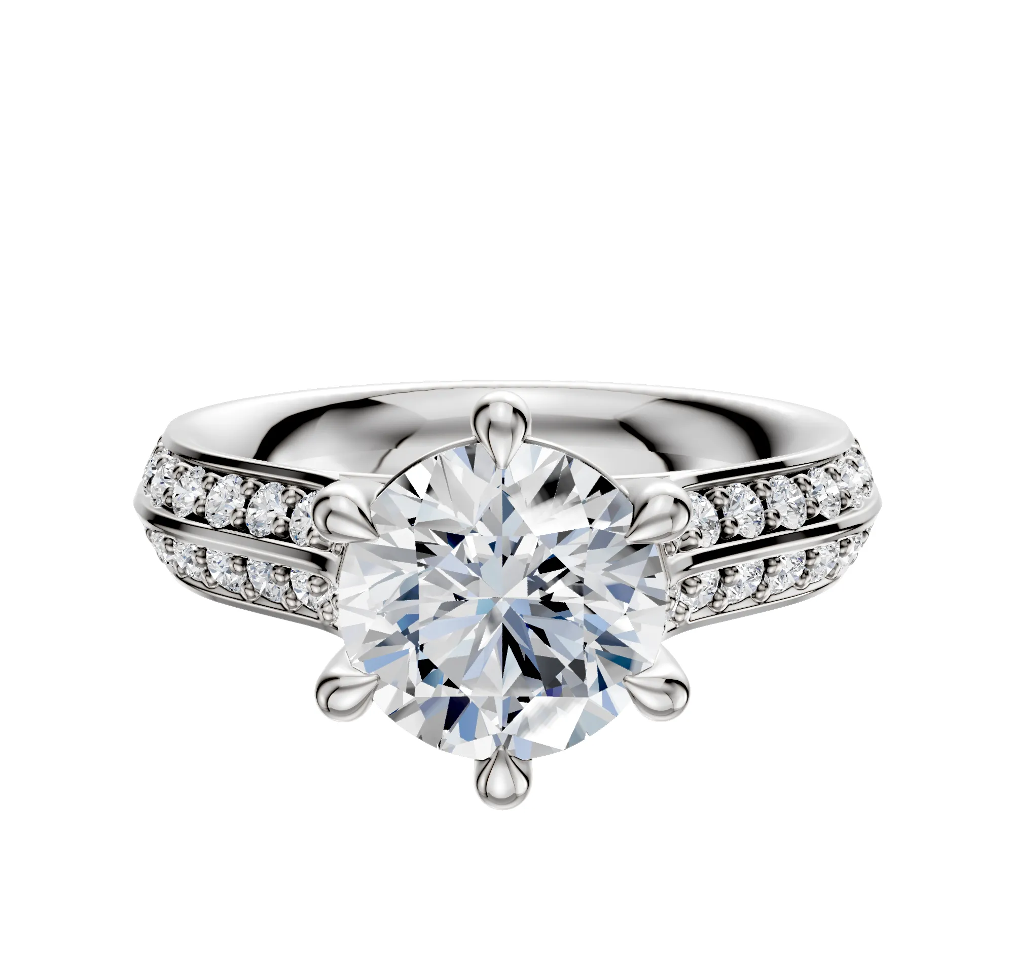 18K White Gold 6 Prong Basket Cathedral Knife Edge 1-Row-Pave 2.5mm Engagement Ring sold by Promise By Effy