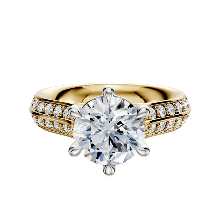 14K Two Tone 6 Prong Basket Cathedral Knife Edge 1-Row-Pave 2.5mm Engagement Ring sold by Promise By Effy