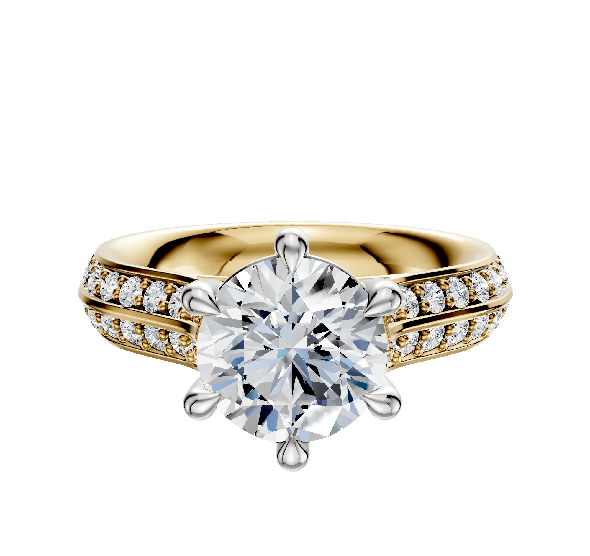 14K Two Tone 6 Prong Basket Cathedral Knife Edge 1-Row-Pave 2.5mm Engagement Ring sold by Promise By Effy