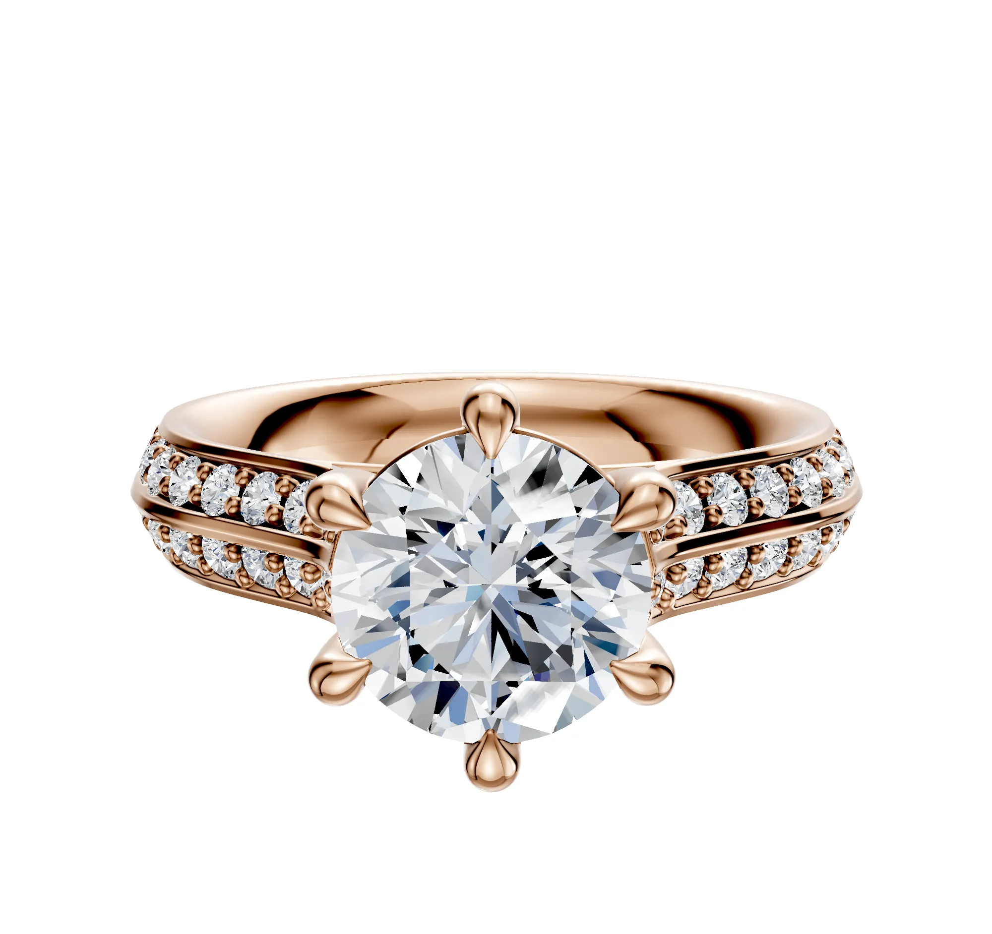 14K Rose Gold 6 Prong Basket Cathedral Knife Edge 1-Row-Pave 2.5mm Engagement Ring sold by Promise By Effy