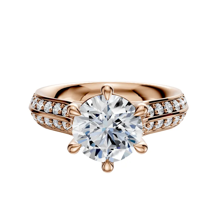 18K Rose Gold 6 Prong Basket Cathedral Knife Edge 1-Row-Pave 2.5mm Engagement Ring sold by Promise By Effy