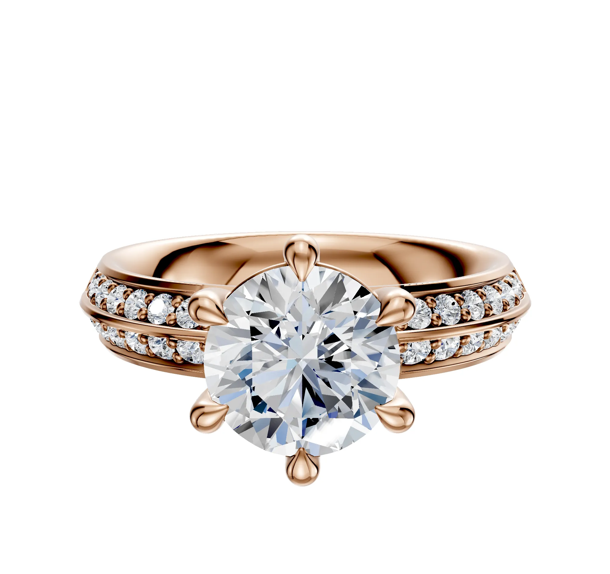 14K Rose Gold 6 Prong Basket Classic Knife Edge 1-Row-Pave 2.5mm Engagement Ring sold by Promise By Effy