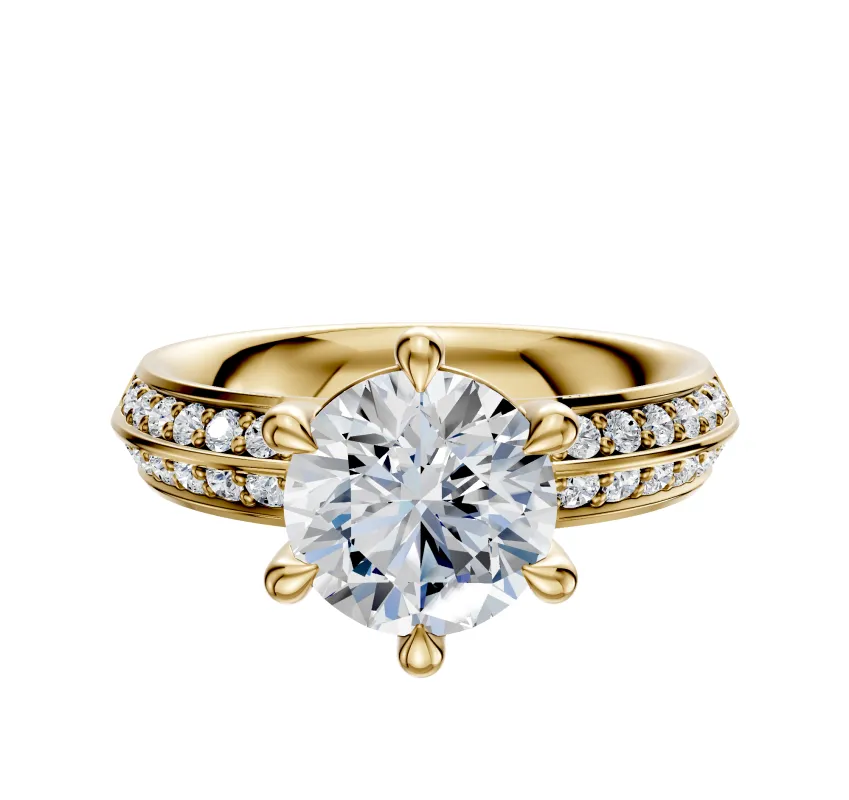 14K Yellow Gold 6 Prong Basket Classic Knife Edge 1-Row-Pave 2.5mm Engagement Ring sold by Promise By Effy