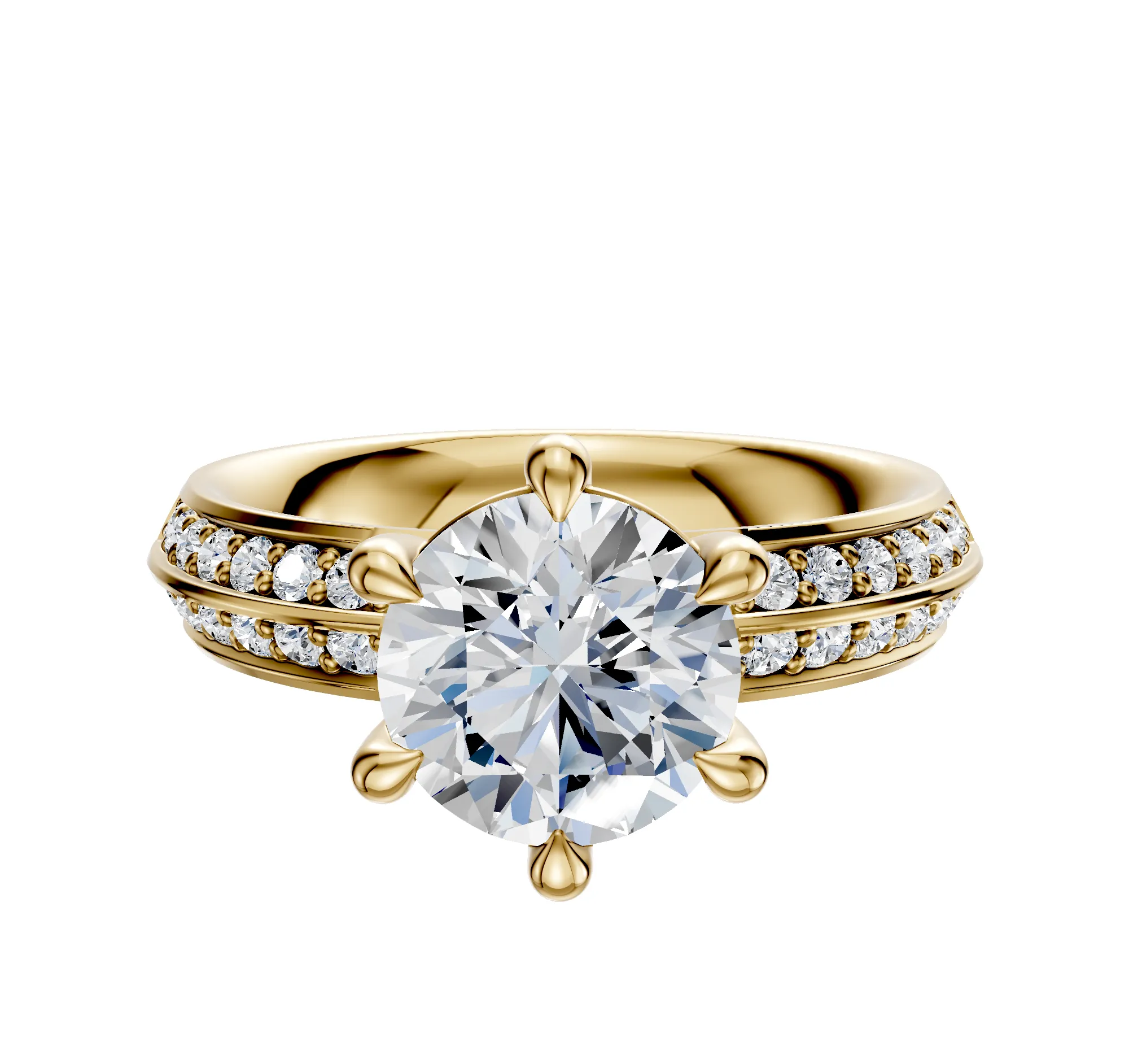 14K Yellow Gold 6 Prong Basket Classic Knife Edge 1-Row-Pave 2.5mm Engagement Ring sold by Promise By Effy