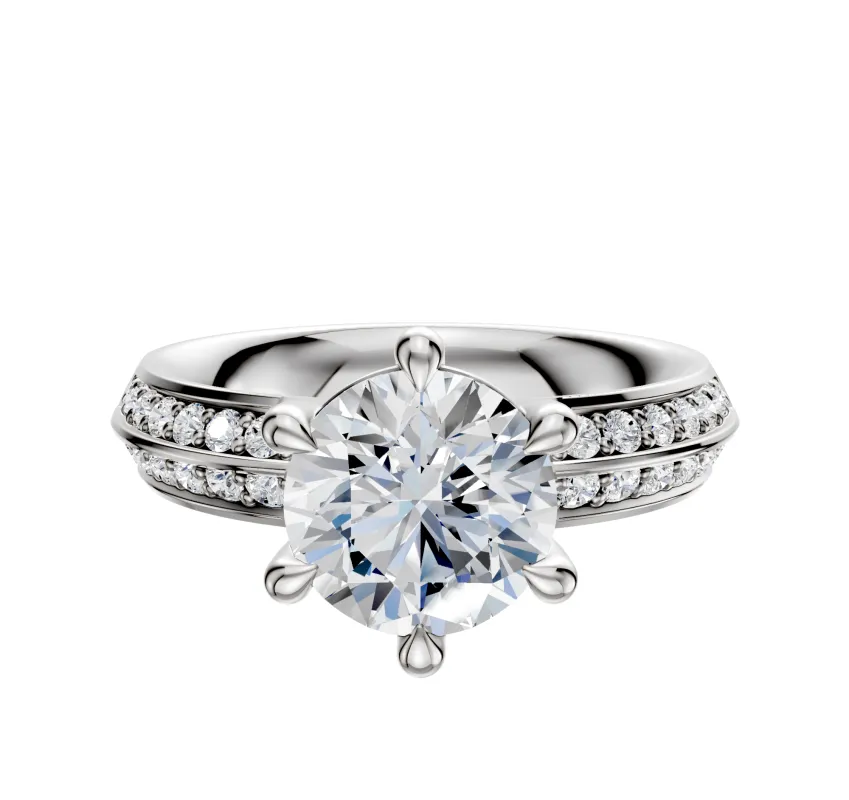 18K White Gold 6 Prong Basket Classic Knife Edge 1-Row-Pave 2.5mm Engagement Ring sold by Promise By Effy