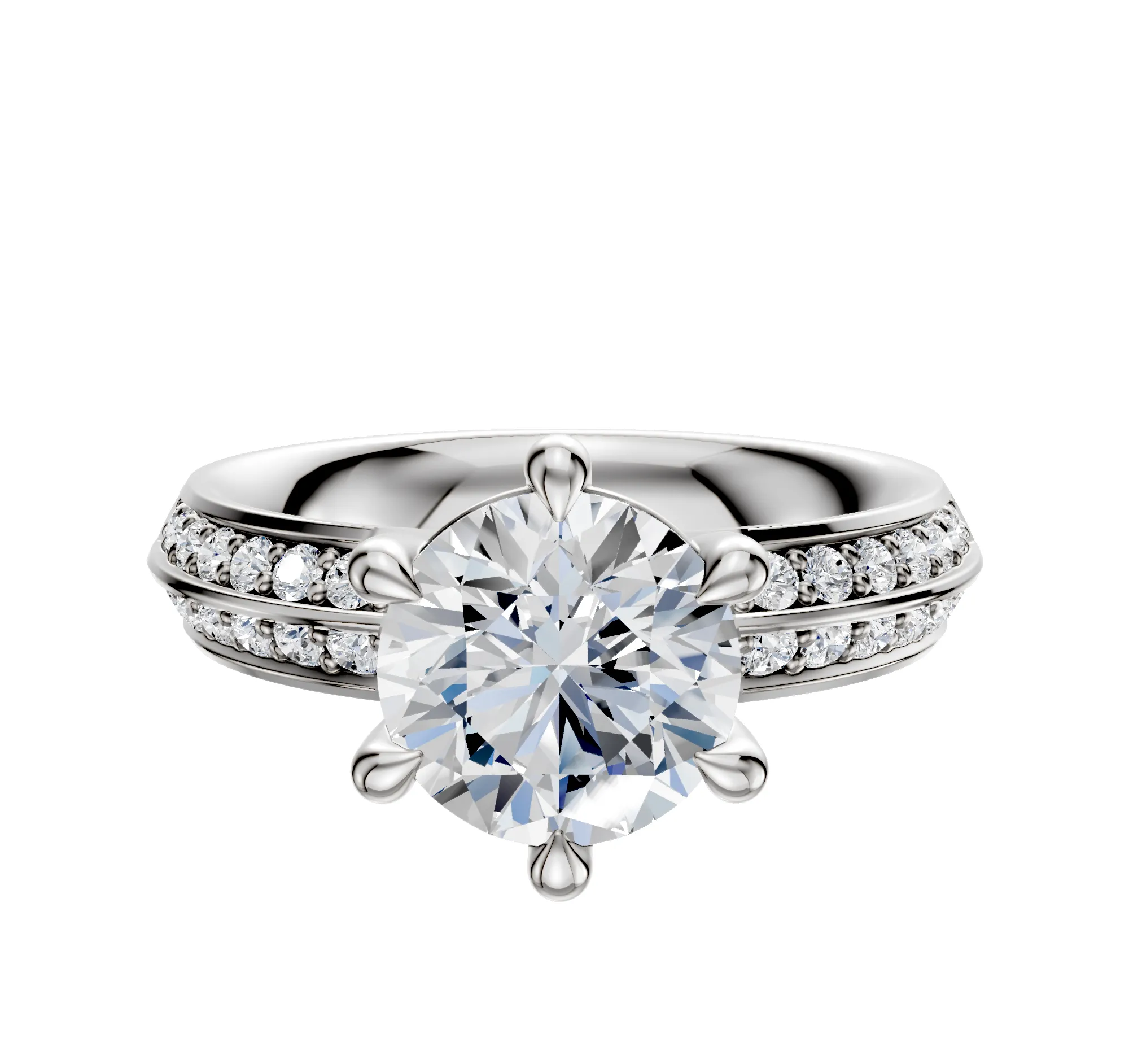 18K White Gold 6 Prong Basket Classic Knife Edge 1-Row-Pave 2.5mm Engagement Ring sold by Promise By Effy