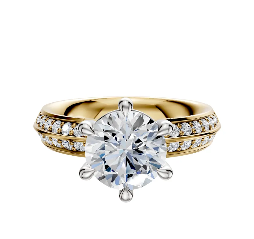 18K Two Tone 6 Prong Basket Classic Knife Edge 1-Row-Pave 2.5mm Engagement Ring sold by Promise By Effy