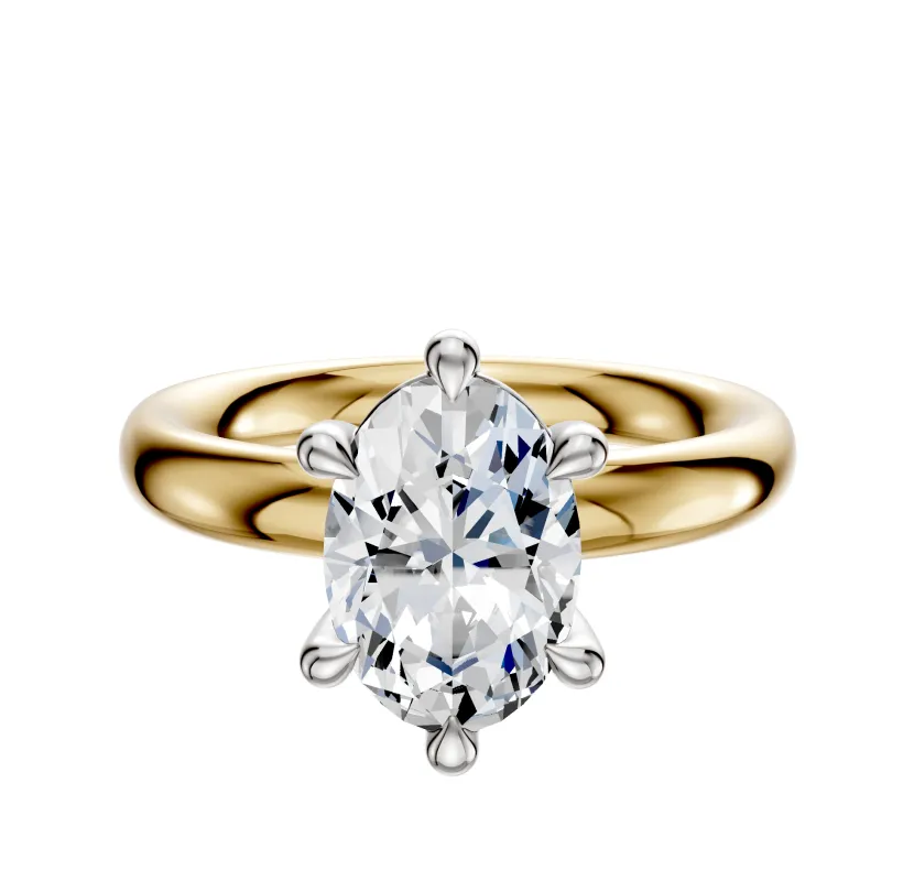 18K Two Tone 6 Prong Basket Classic Dome 3.0mm Engagement Ring sold by Promise By Effy
