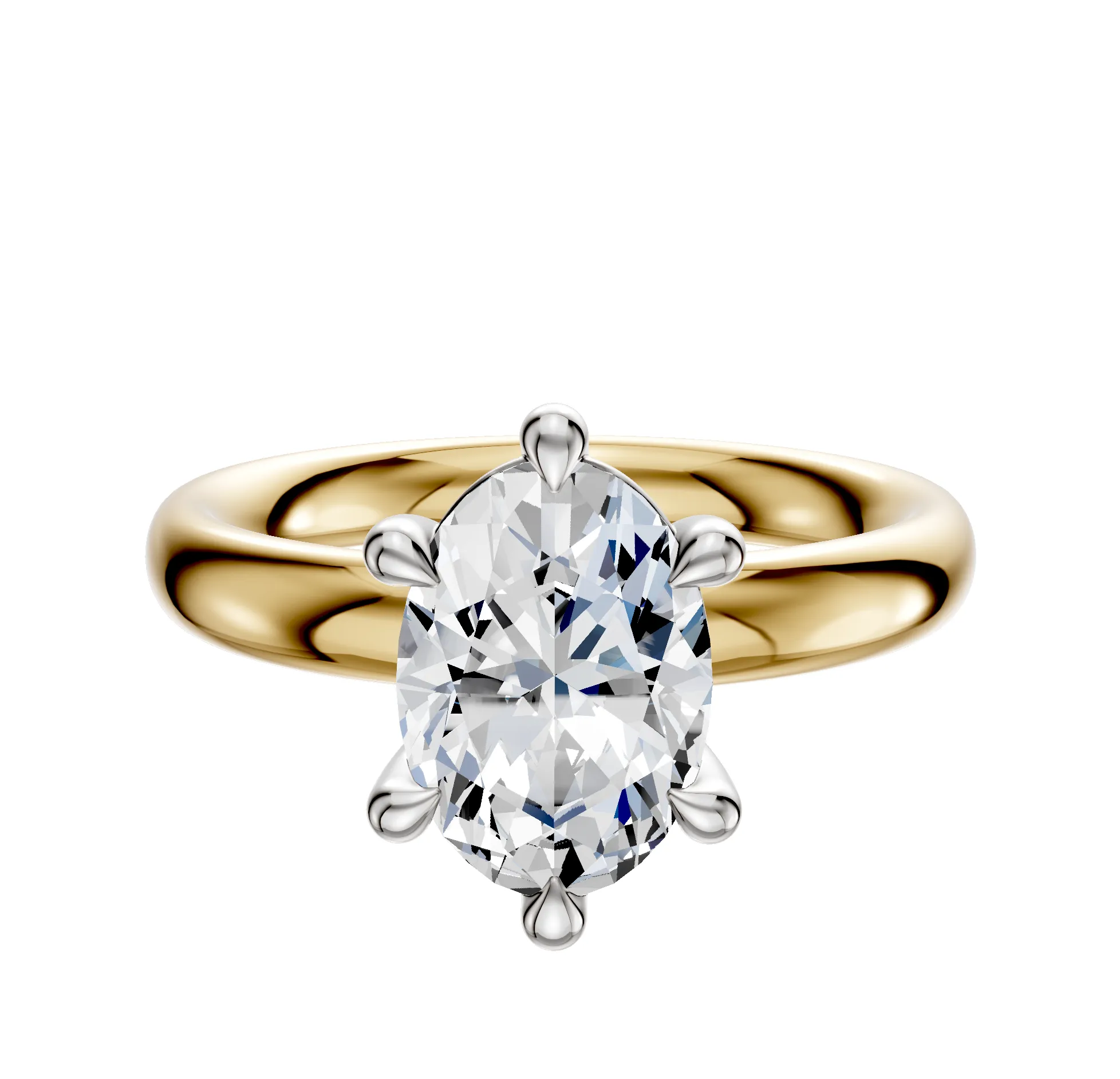 18K Two Tone 6 Prong Basket Classic Dome 3.0mm Engagement Ring sold by Promise By Effy