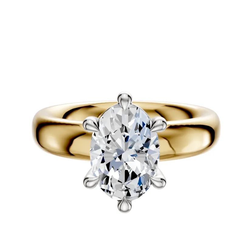 18K Two Tone 6 Prong Basket Classic Dome 4.0mm Engagement Ring sold by Promise By Effy