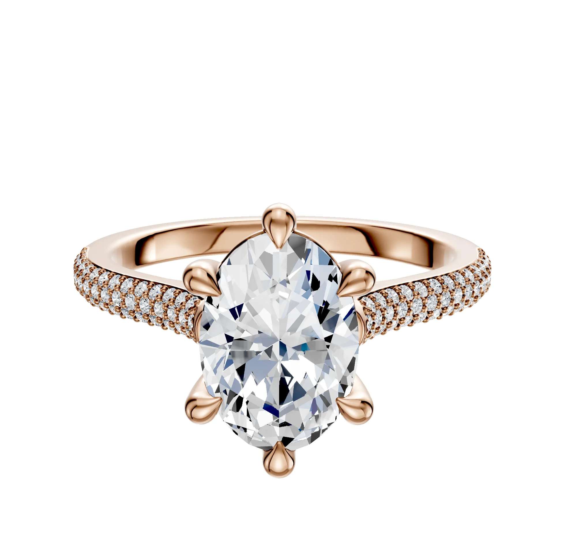 14K Rose Gold 6 Prong Basket Cathedral Dome 3-Row-Pave 2.0mm Engagement Ring sold by Promise By Effy