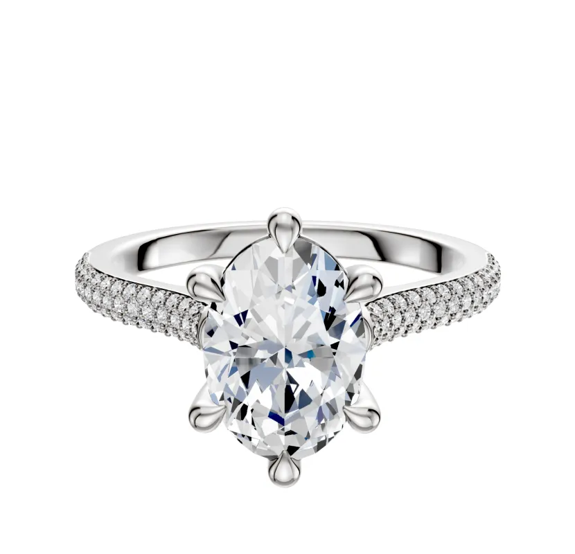 18K White Gold 6 Prong Basket Cathedral Dome 3-Row-Pave 2.0mm Engagement Ring sold by Promise By Effy