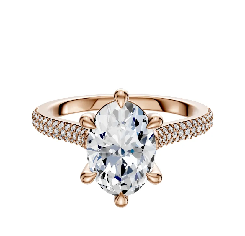 18K Rose Gold 6 Prong Basket Cathedral Dome 3-Row-Pave 2.0mm Engagement Ring sold by Promise By Effy