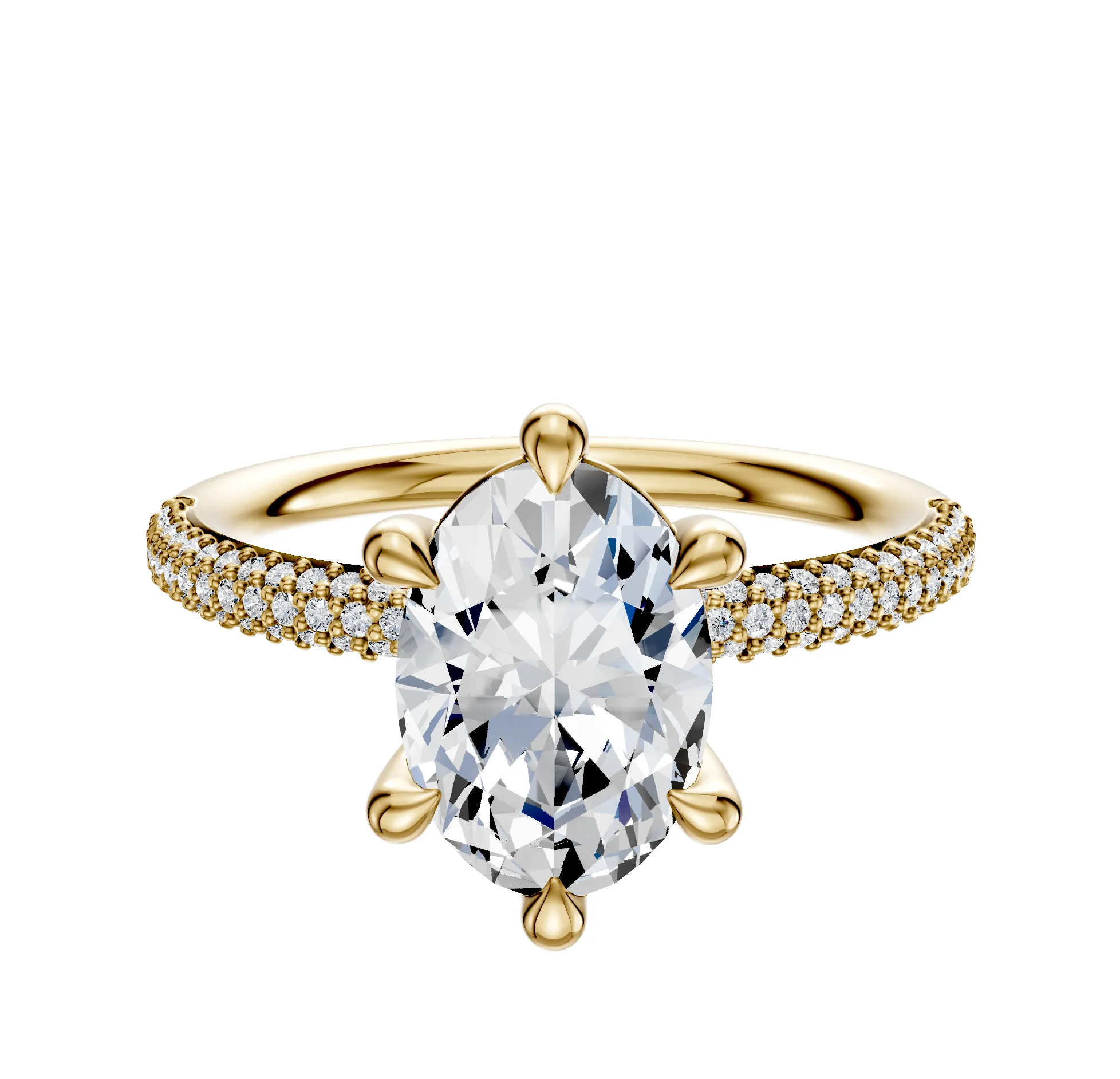 14K Yellow Gold 6 Prong Basket Classic Dome 3-Row-Pave 2.0mm Engagement Ring sold by Promise By Effy