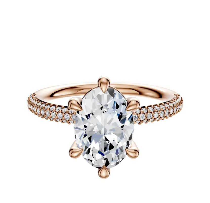 14K Rose Gold 6 Prong Basket Classic Dome 3-Row-Pave 2.0mm Engagement Ring made by Promise By Effy