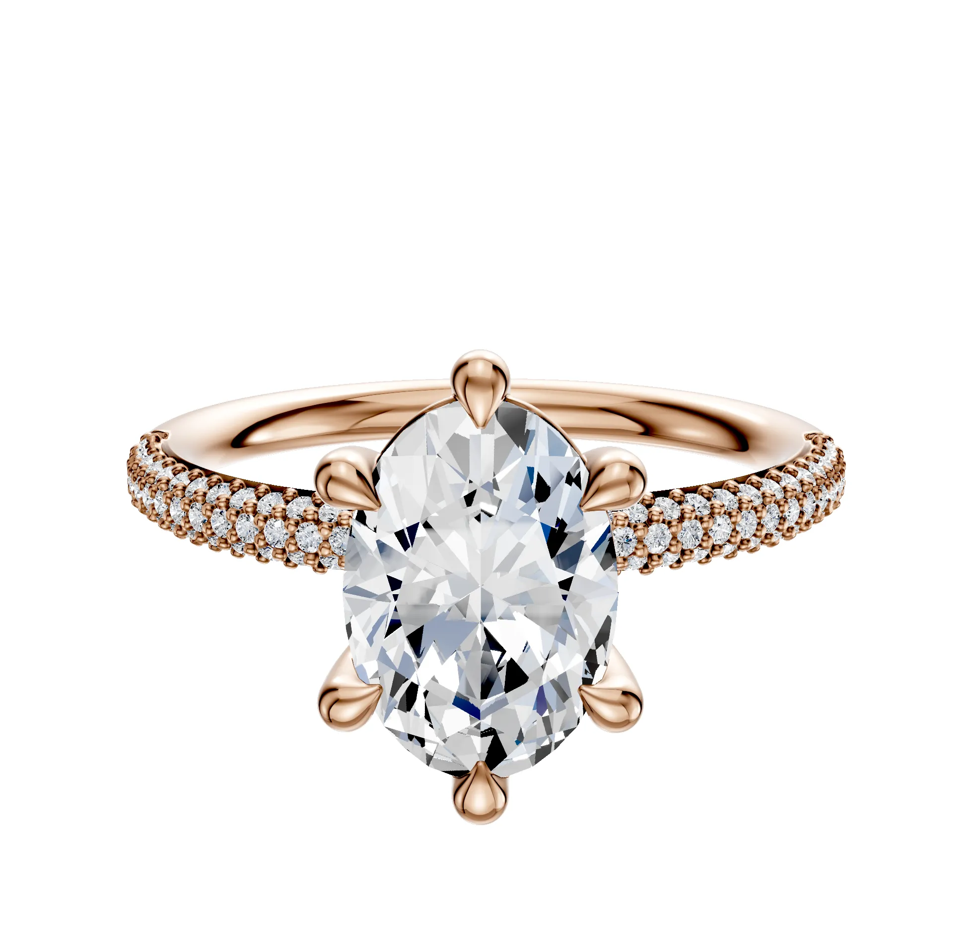 14K Rose Gold 6 Prong Basket Classic Dome 3-Row-Pave 2.0mm Engagement Ring sold by Promise By Effy