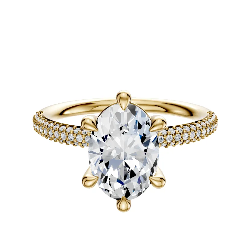 18K Yellow Gold 6 Prong Basket Classic Dome 3-Row-Pave 2.0mm Engagement Ring sold by Promise By Effy