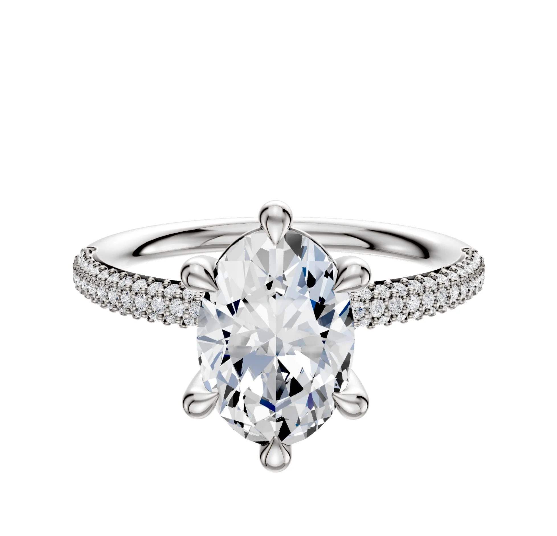 18K White Gold 6 Prong Basket Classic Dome 3-Row-Pave 2.0mm Engagement Ring sold by Promise By Effy