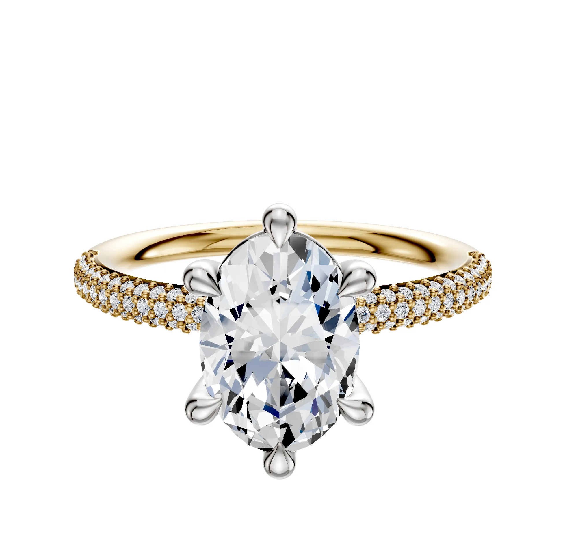 18K Two Tone 6 Prong Basket Classic Dome 3-Row-Pave 2.0mm Engagement Ring sold by Promise By Effy