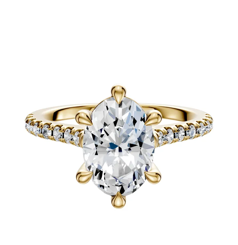 14K Yellow Gold 6 Prong Basket Cathedral Dome 1-Row-Pave 2.5mm Engagement Ring sold by Promise By Effy