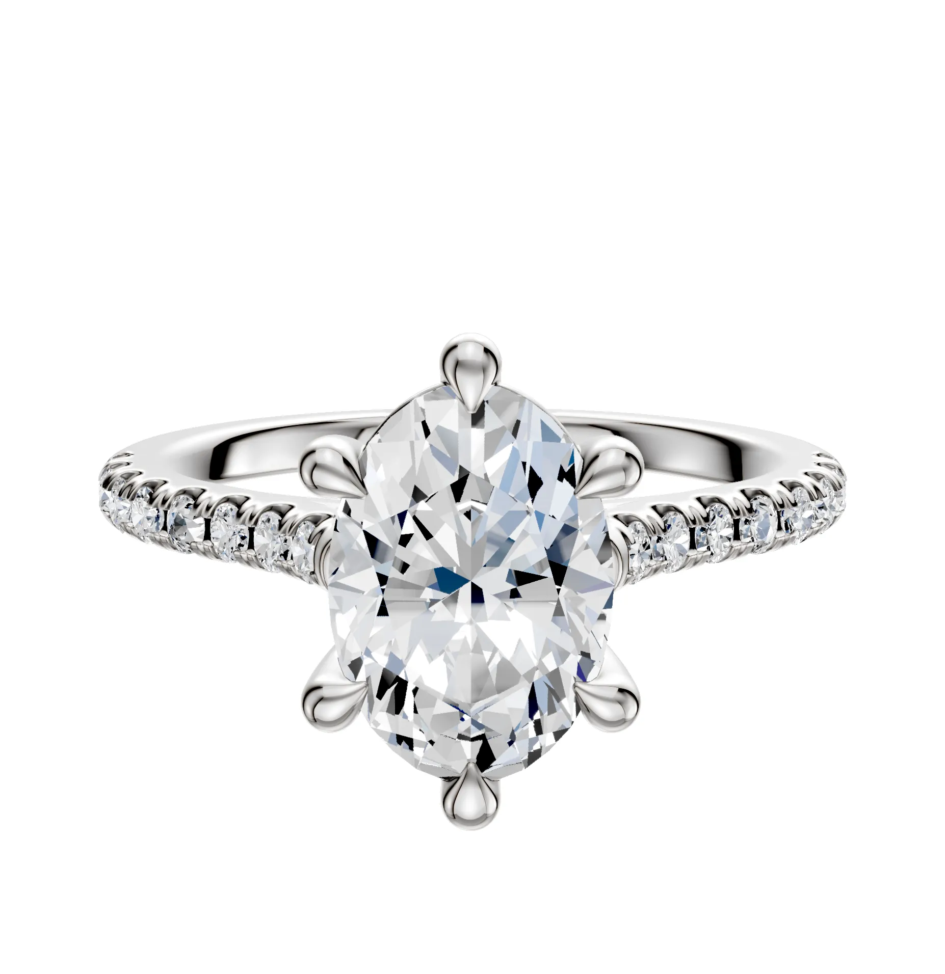 14K White Gold 6 Prong Basket Cathedral Dome 1-Row-Pave 2.5mm Engagement Ring sold by Promise By Effy