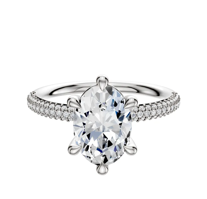 Platinum 6 Prong Basket Classic Dome 3-Row-Pave 2.0mm Engagement Ring sold by Promise By Effy