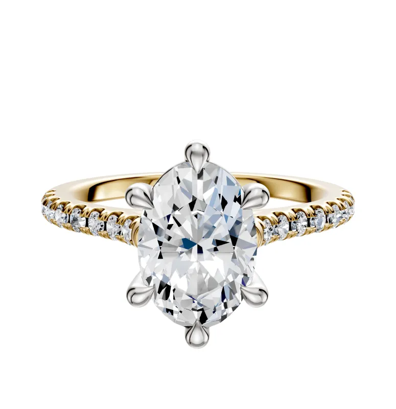 14K Two Tone 6 Prong Basket Cathedral Dome 1-Row-Pave 2.5mm Engagement Ring sold by Promise By Effy