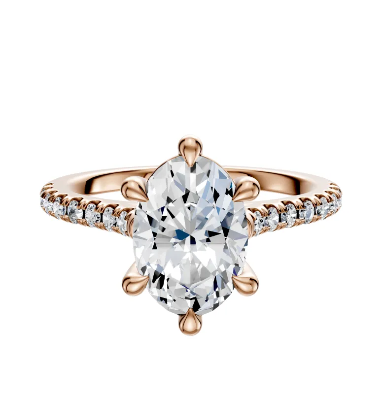 18K Rose Gold 6 Prong Basket Cathedral Dome 1-Row-Pave 2.5mm Engagement Ring sold by Promise By Effy