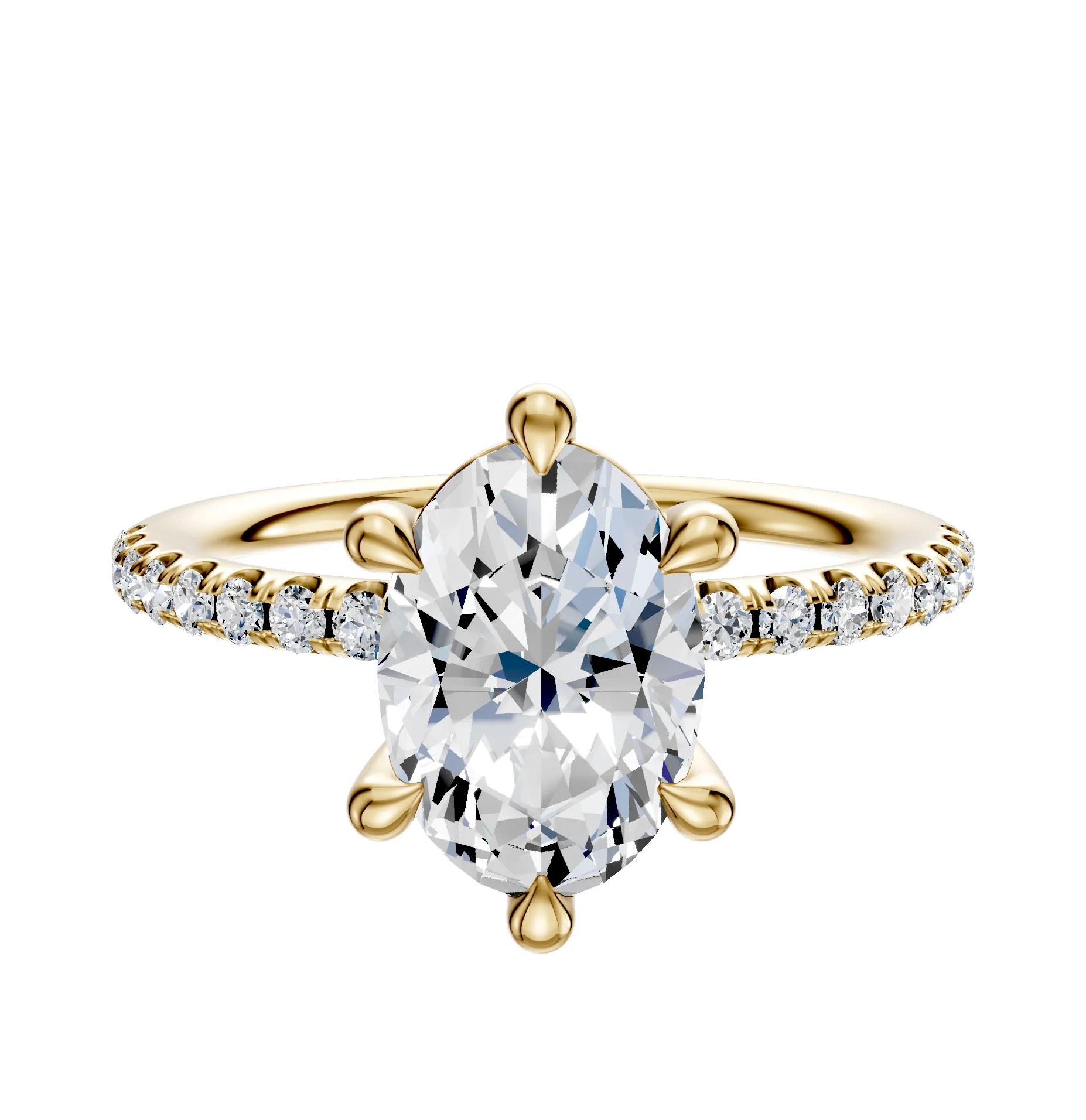 14K Yellow Gold 6 Prong Basket Classic Dome 1-Row-Pave 2.5mm Engagement Ring sold by Promise By Effy