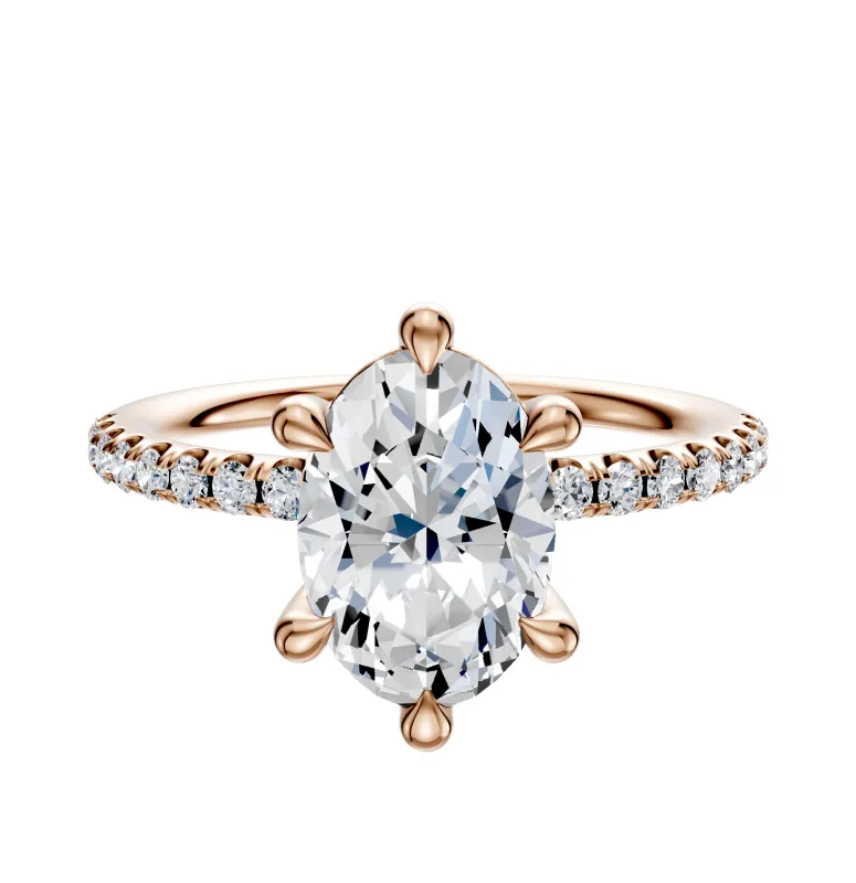 14K Rose Gold 6 Prong Basket Classic Dome 1-Row-Pave 2.5mm Engagement Ring sold by Promise By Effy