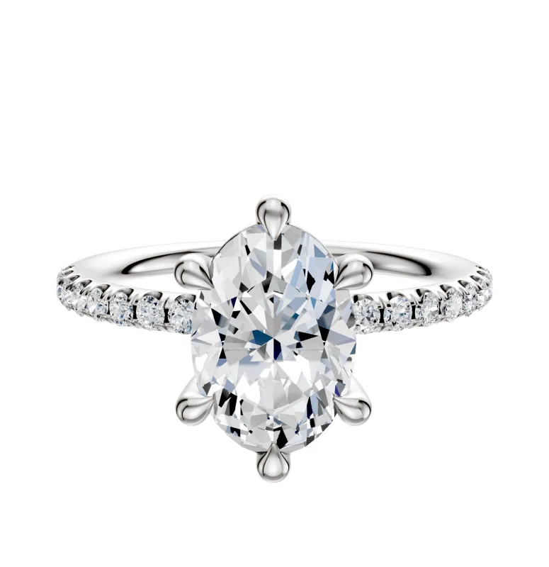 Platinum 6 Prong Basket Classic Dome 1-Row-Pave 2.5mm Engagement Ring sold by Promise By Effy