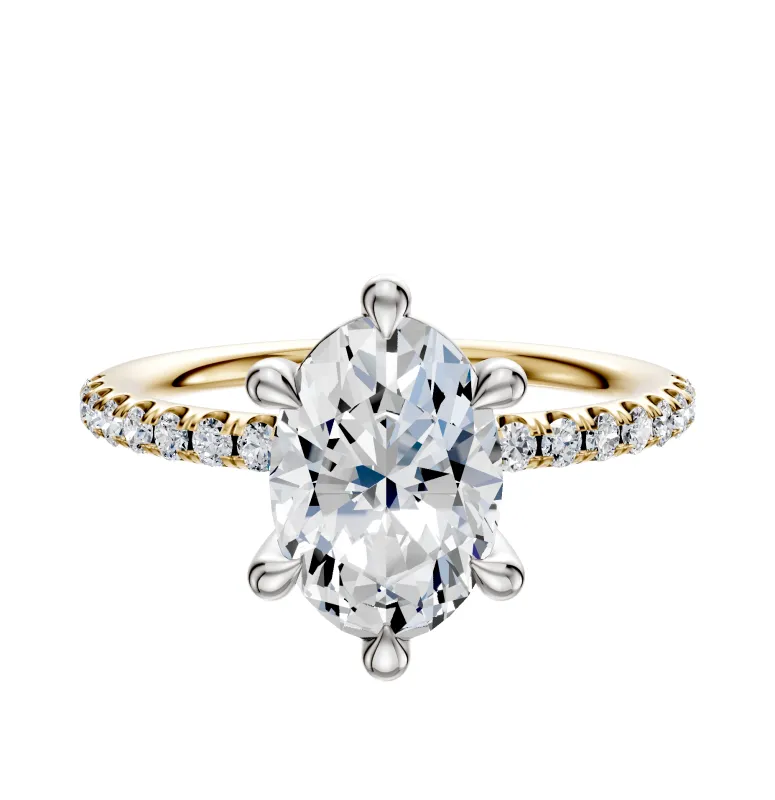 18K Two Tone 6 Prong Basket Classic Dome 1-Row-Pave 2.5mm Engagement Ring sold by Promise By Effy