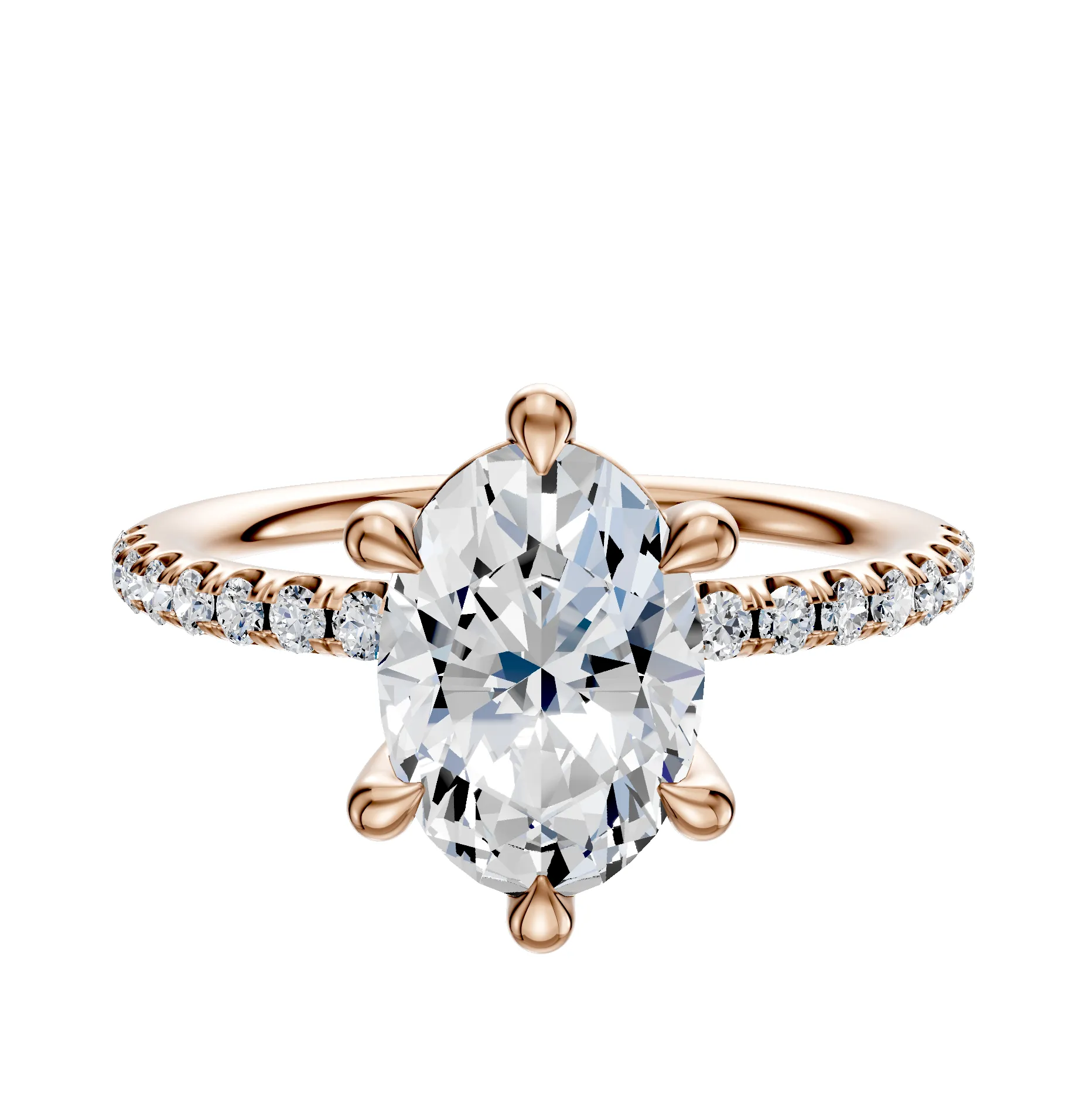 18K Rose Gold 6 Prong Basket Classic Dome 1-Row-Pave 2.5mm Engagement Ring sold by Promise By Effy