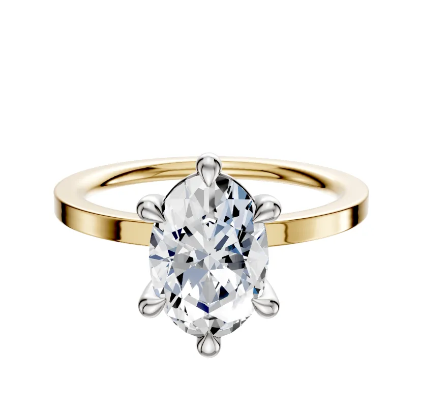 14K Two Tone 6 Prong Basket Classic Flat 1.5mm Engagement Ring sold by Promise By Effy