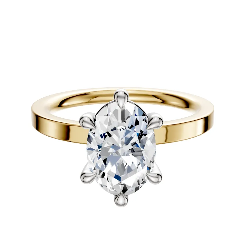 18K Two Tone 6 Prong Basket Classic Flat 2.0mm Engagement Ring sold by Promise By Effy
