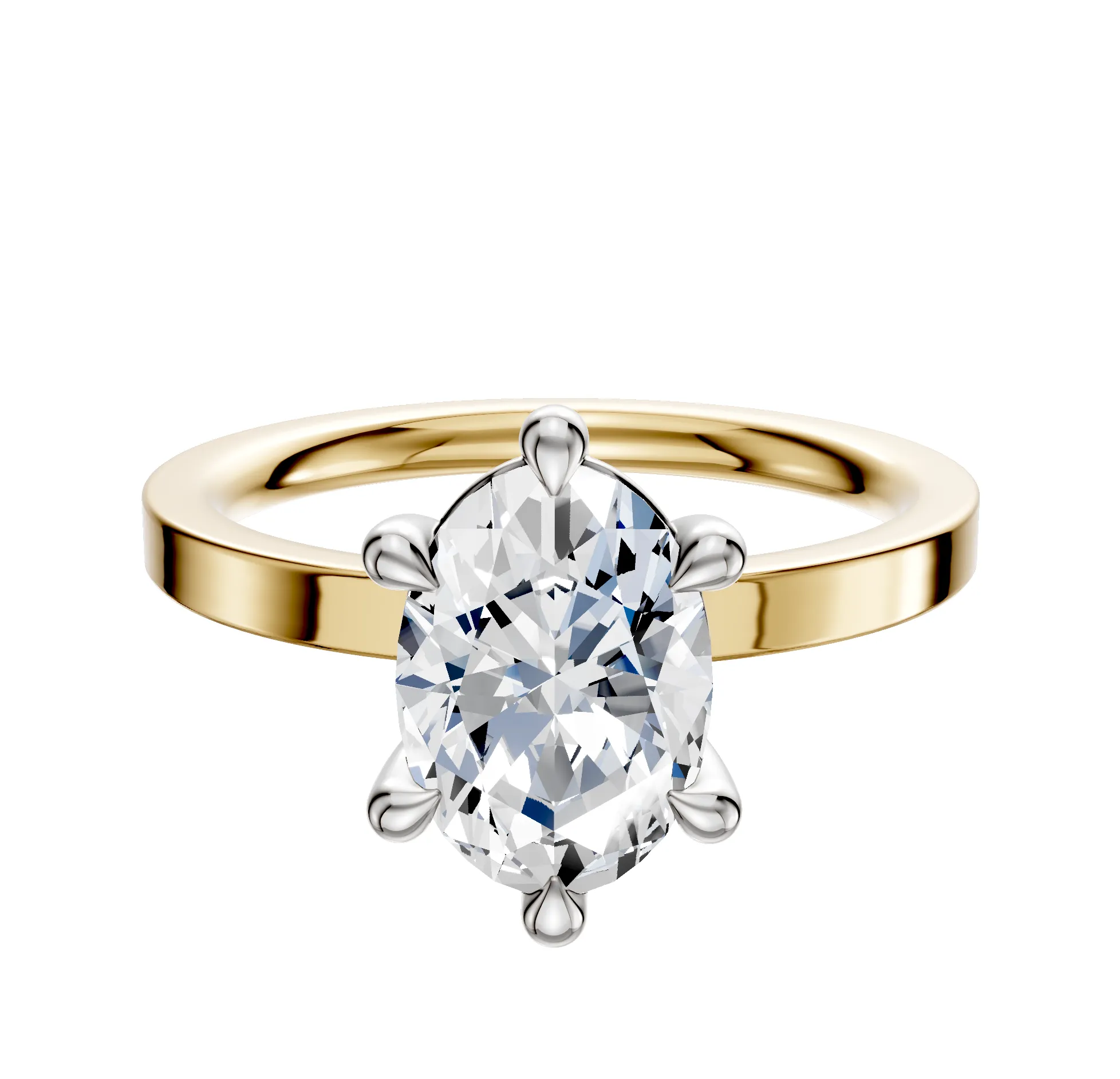 18K Two Tone 6 Prong Basket Classic Flat 2.0mm Engagement Ring sold by Promise By Effy